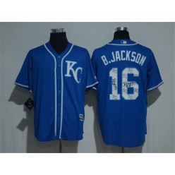 MLB Kansas City Royals 16 Bo Jackson Retired Royal Blue Team Logo Ornamented Stitched Majestic Cool Base Men Jersey