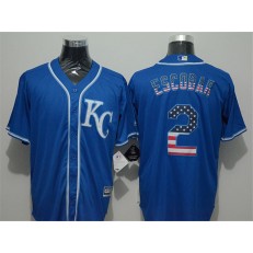 MLB Kansas City Royals 2 Alcides Escobar KC Navy Blue USA Flag Fashion Baseball Men Jersey