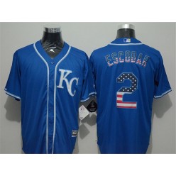 MLB Kansas City Royals 2 Alcides Escobar KC Navy Blue USA Flag Fashion Baseball Men Jersey