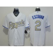 MLB Kansas City Royals 2 Alcides Escobar White New Cool Base 2015 World Series Champions Gold Program Stitched Men Jersey