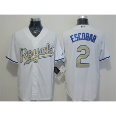 MLB Kansas City Royals 2 Alcides Escobar White New Cool Base 2015 World Series Champions Gold Program Stitched Men Jersey