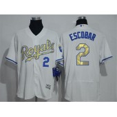 MLB Kansas City Royals 2 Alcides Escobar White World Series Champions Gold Program FlexBase Player Men Jersey