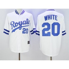 MLB Kansas City Royals 20 Frank White Retired White Majestic Cooperstown Collection Throwback Men Jersey