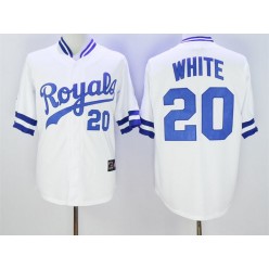MLB Kansas City Royals 20 Frank White Retired White Majestic Cooperstown Collection Throwback Men Jersey