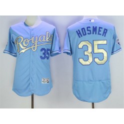 MLB Kansas City Royals 35 Eric Hosmer Light Blue 2015 World Series Champions Gold Program FlexBase Men Jersey