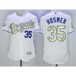 MLB Kansas City Royals 35 Eric Hosmer Majestic White World Series Champions Gold Program FlexBase Player Men Jersey