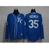 MLB Kansas City Royals 35 Eric Hosmer Navy Blue KC Long Sleeve Stitched Majestic Cool Base Men Jersey