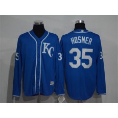 MLB Kansas City Royals 35 Eric Hosmer Navy Blue KC Long Sleeve Stitched Majestic Cool Base Men Jersey
