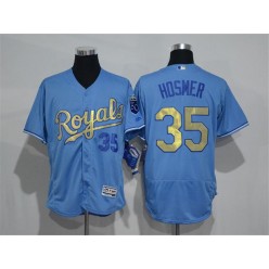 MLB Kansas City Royals 35 Eric Hosmer Retired Light Blue 2015 World Series Champions Gold Program Flex Base Men Jersey