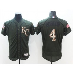 MLB Kansas City Royals 4 Alex Gordon Green Salute To Service 2016 Flexbase Majestic Baseball Men Jersey