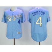 MLB Kansas City Royals 4 Alex Gordon Light Blue 2015 World Series Champions Gold Program FlexBase Men Jersey