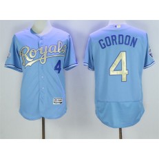 MLB Kansas City Royals 4 Alex Gordon Light Blue 2015 World Series Champions Gold Program FlexBase Men Jersey