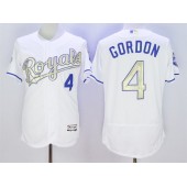MLB Kansas City Royals 4 Alex Gordon Majestic White World Series Champions Gold Program FlexBase Player Men Jersey