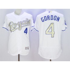 MLB Kansas City Royals 4 Alex Gordon Majestic White World Series Champions Gold Program FlexBase Player Men Jersey