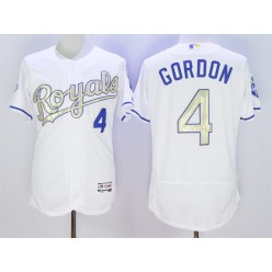 MLB Kansas City Royals 4 Alex Gordon Majestic White World Series Champions Gold Program FlexBase Player Men Jersey
