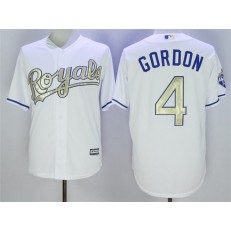 MLB Kansas City Royals 4 Alex Gordon White 2016 World Series Champions Gold Program Cool Base Stitched Men Jersey