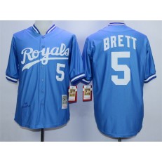 MLB Kansas City Royals 5 George Brett 1985 Light Blue Throwback Men Jersey