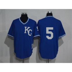 MLB Kansas City Royals 5 George Brett KC Navy Blue Pullover Mitchell & Ness Throwback Men Jersey
