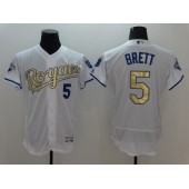 MLB Kansas City Royals 5 George Brett Majestic White World Series Champions Gold Program FlexBase Player Men Jersey