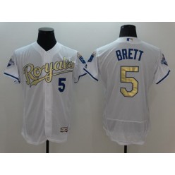 MLB Kansas City Royals 5 George Brett Majestic White World Series Champions Gold Program FlexBase Player Men Jersey
