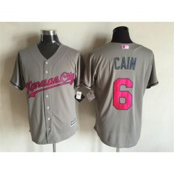MLB Kansas City Royals 6 Lorenzo Cain Gray With Pink 2016 Mother's Day Baseball Cool Base Men Jersey