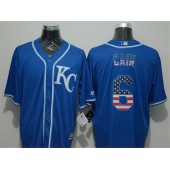 MLB Kansas City Royals 6 Lorenzo Cain KC Navy Blue USA Flag Fashion Baseball Men Jersey