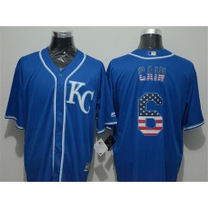 MLB Kansas City Royals 6 Lorenzo Cain KC Navy Blue USA Flag Fashion Baseball Men Jersey