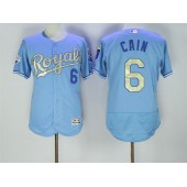 MLB Kansas City Royals 6 Lorenzo Cain Light Blue 2015 World Series Champions Gold Program FlexBase Men Jersey