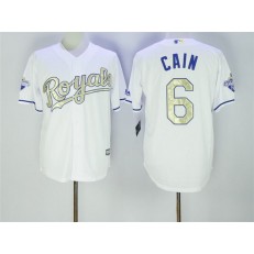 MLB Kansas City Royals 6 Lorenzo Cain White 2016 World Series Champions Gold Program Cool Base Stitched Men Jersey