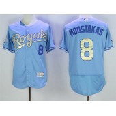 MLB Kansas City Royals 8 Mike Moustakas Light Blue 2015 World Series Champions Gold Program FlexBase Men Jersey