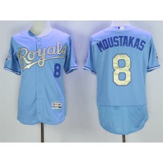 MLB Kansas City Royals 8 Mike Moustakas Light Blue 2015 World Series Champions Gold Program FlexBase Men Jersey