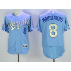 MLB Kansas City Royals 8 Mike Moustakas Light Blue 2015 World Series Champions Gold Program FlexBase Men Jersey