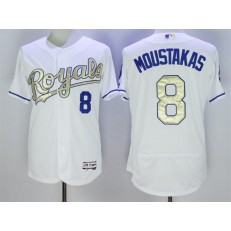 MLB Kansas City Royals 8 Mike Moustakas Majestic White World Series Champions Gold Program FlexBase Player Men Jersey
