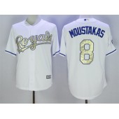 MLB Kansas City Royals 8 Mike Moustakas White 2016 World Series Champions Gold Program Cool Base Stitched Men Jersey
