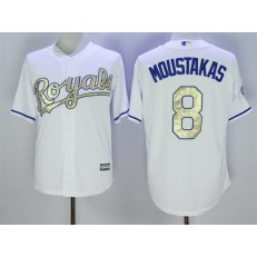MLB Kansas City Royals 8 Mike Moustakas White 2016 World Series Champions Gold Program Cool Base Stitched Men Jersey