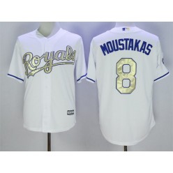 MLB Kansas City Royals 8 Mike Moustakas White 2016 World Series Champions Gold Program Cool Base Stitched Men Jersey