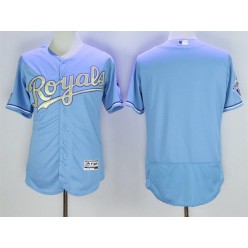 MLB Kansas City Royals Blank Light Blue 2015 World Series Champions Gold Program FlexBase Men Jersey