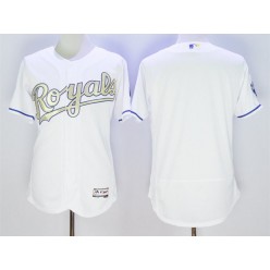 MLB Kansas City Royals Blank Majestic White World Series Champions Gold Program FlexBase Player Men Jersey