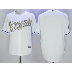 MLB Kansas City Royals Blank White 2016 World Series Champions Gold Program Cool Base Stitched Men Jersey