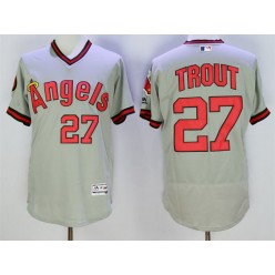 MLB LA Angels Of Anaheim 27 Mike Trout Gray Pullover 2016 Flexbase Majestic Baseball Men Jersey