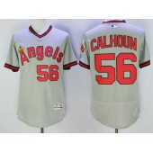 MLB LA Angels Of Anaheim 56 Kole Calhoun Gray Pullover 2016 Flexbase Majestic Baseball Men Jersey