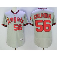 MLB LA Angels Of Anaheim 56 Kole Calhoun Gray Pullover 2016 Flexbase Majestic Baseball Men Jersey