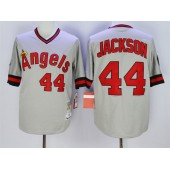 MLB LA Angels of Anaheim 44 Reggie Jackson 1985 Gray Mitchell & Ness Throwback Men Jersey