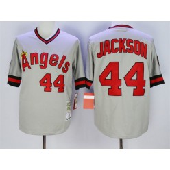 MLB LA Angels of Anaheim 44 Reggie Jackson 1985 Gray Mitchell & Ness Throwback Men Jersey