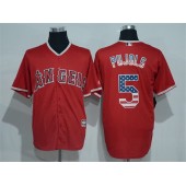 MLB LA Angels of Anaheim 5 Albert Pujols Red USA Flag Fasion Cool Base Men Jersey