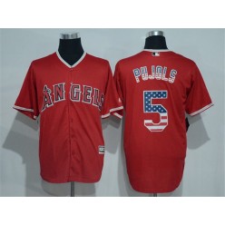 MLB LA Angels of Anaheim 5 Albert Pujols Red USA Flag Fasion Cool Base Men Jersey