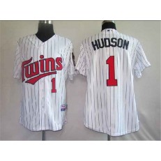 MLB Minnesota Twins 1 Orlando Hudson White Blue Strip Cool Base Men Jersey