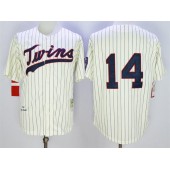 MLB Minnesota Twins 14 Kent Hrbek Retired 1969 Cream Pinstirpe Mitchell & Ness Throwback Men Jersey