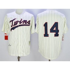 MLB Minnesota Twins 14 Kent Hrbek Retired 1969 Cream Pinstirpe Mitchell & Ness Throwback Men Jersey