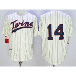 MLB Minnesota Twins 14 Kent Hrbek Retired 1969 Cream Pinstirpe Mitchell & Ness Throwback Men Jersey